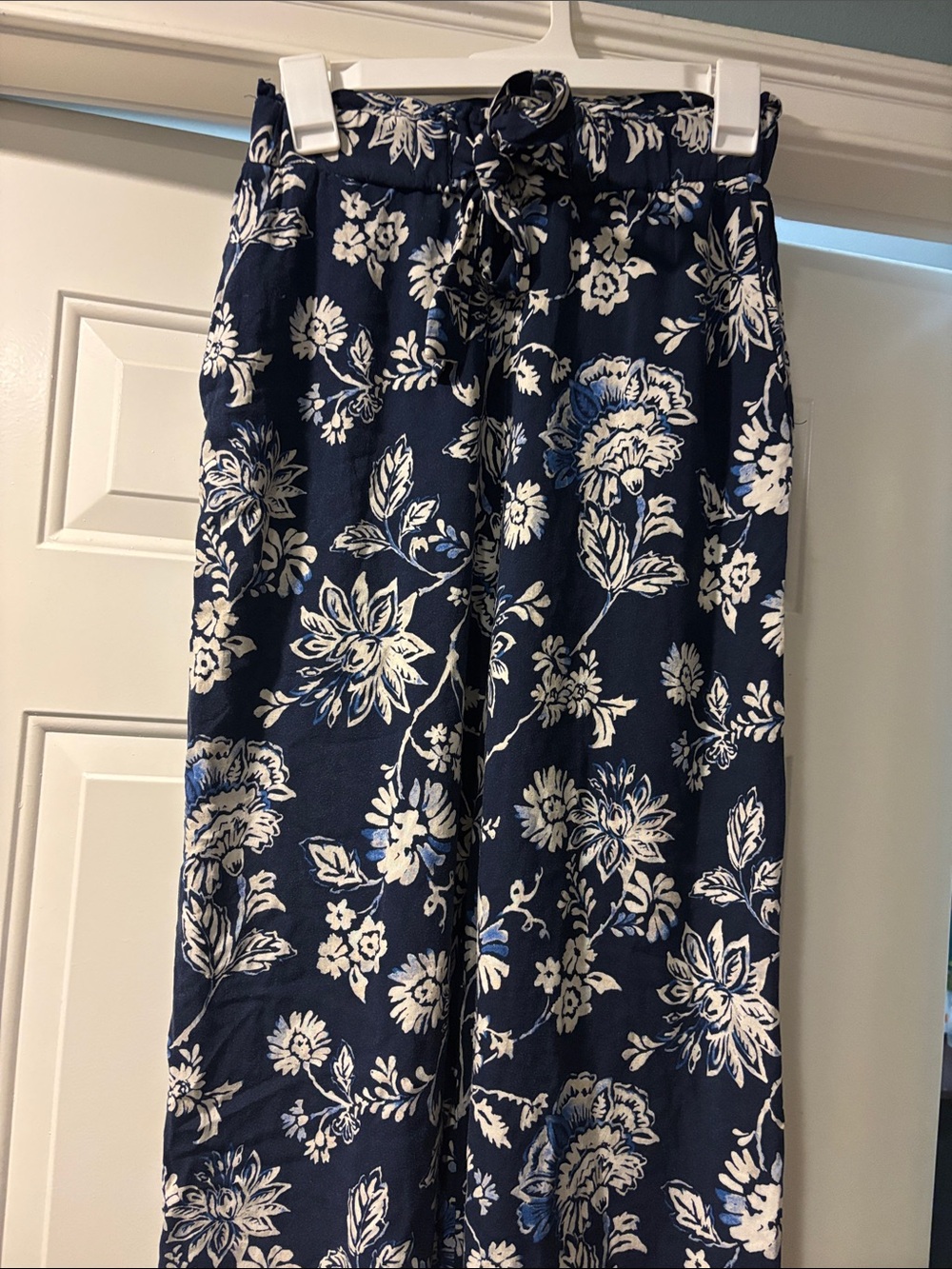 H&M Navy Blue Floral Wide-Leg Pants